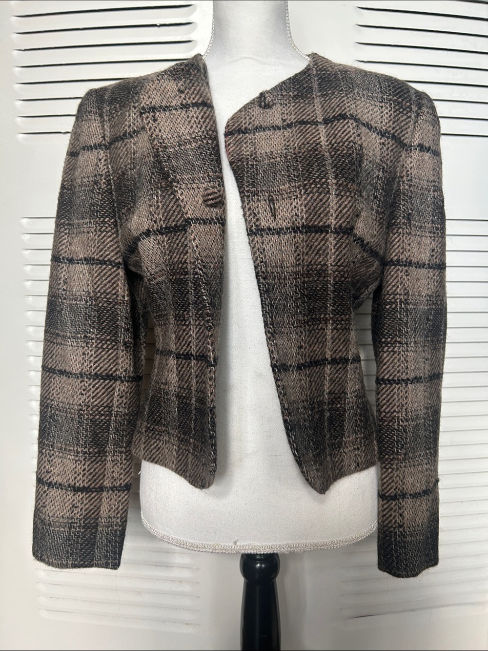 Giorgio Armani Brown Plaid Cropped Blazer